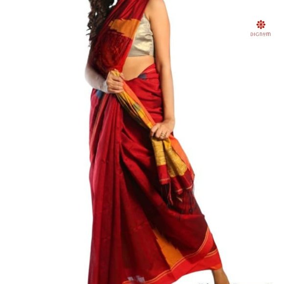 Chili Red Handloom Cotton Silk Saree - Picture 7 of 7